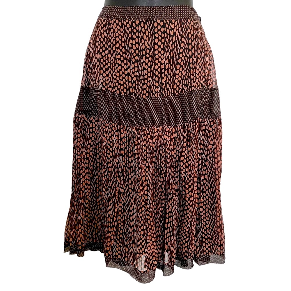 La Perla Black/Salmon Pink Silk Bohemian Midi Vintage Tiered Skirt Size 6/42 ITA
